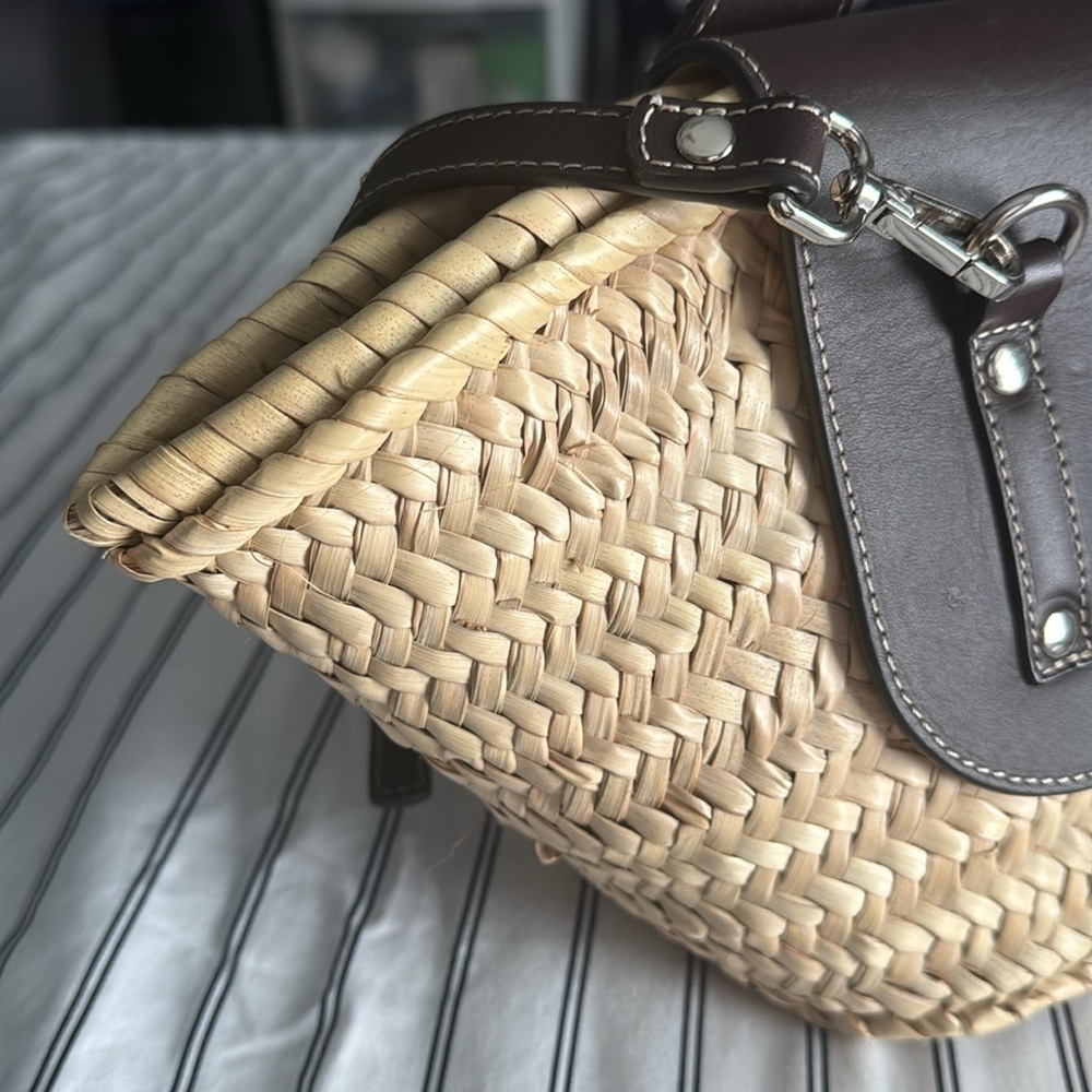 Hereu Alqueria Small Straw Crossbody Tote Natural with Brown Leather - Picture 11 of 17